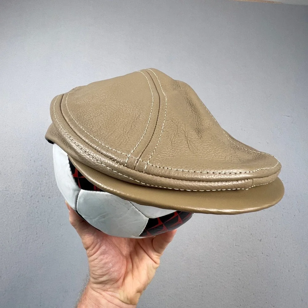 KBETHOS Flat Cap Mens L/XL Tan Genuine Leather Ivy Newsboy Driver Hat USA Made